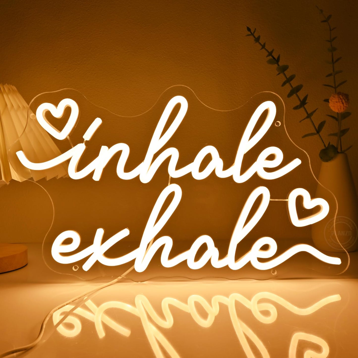 Planzo Inhale Exhale Led Neon Sign Light With Heart Yoga Gym Room Studio Bedroom Wall Sign Decor Birthday Christmas Party Decor Gifts USB 15.75"x9.06" Warm White