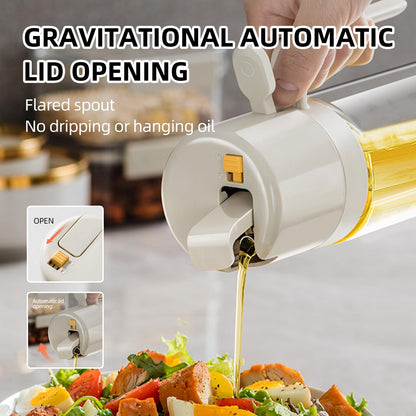 Oil Sprayer for Cooking, 18.6oz/550ml 2 in 1 Olive Oil Dispenser Bottle for Kitchen, Oil Mister Spray Bottle for Cooking, Air Fryer, Salad, Frying, BBQ (Creamy White)