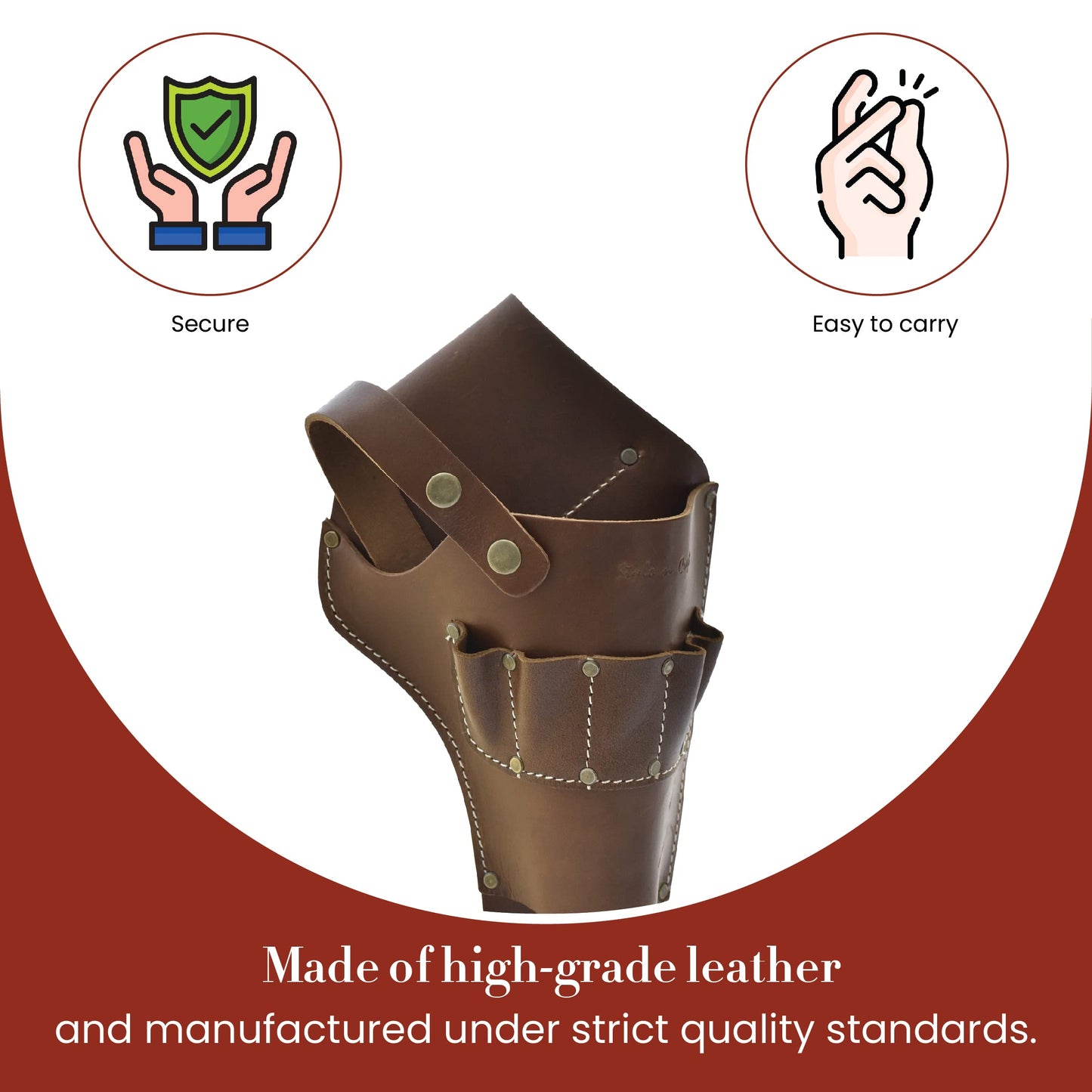 Style N Craft Cordless Drill Holster, Full-Grain Leather Drill Holder, Drill Holster with Full-Grain Leather Pockets for Drill Bits, Compatible with Most T-handle Drills, Dark Tan (98000)