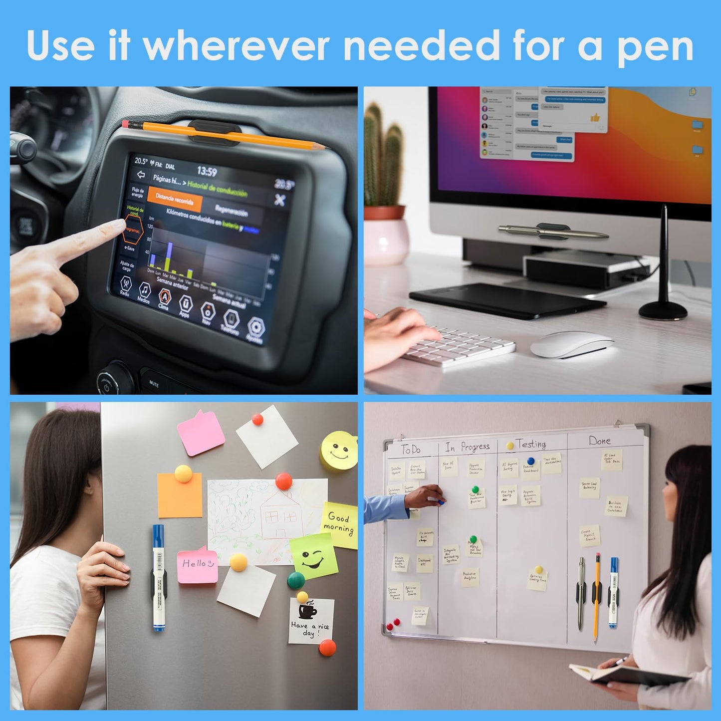 VZZNN 20 PCS Adhesive Pencil Holders, Silicone Marker Organizer for Desk, Notebook, Wall or Clipboard, Reusable Teacher Supplies for Classroom, Office, School Accessories (Black)