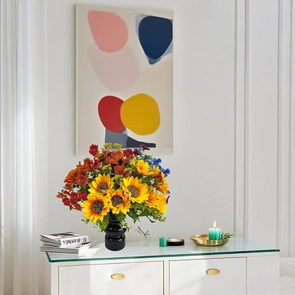 Fall Fake Flowers with Vase, Sunflowers Artificial Flowers, Faux Flowers in Vase for Centerpiece Table Decorations, Fake Plant Silk floral arrangements for Thanksgiving Home Coffee Kitchen Table Decor