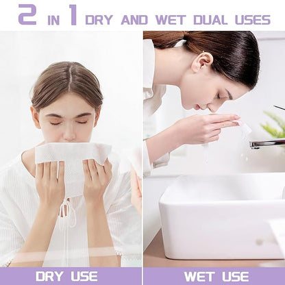 Disposable Face Towel 200 Count, Soft Cotton Face Towels, Dry Wipes Facial