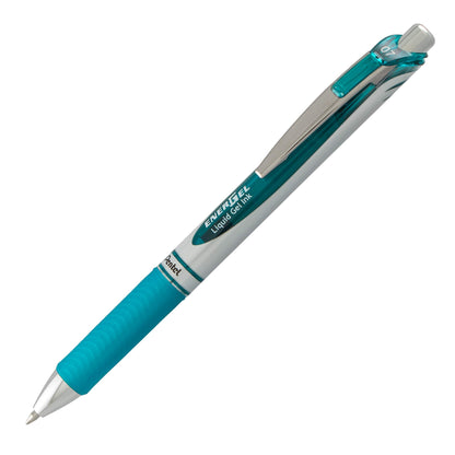 Pentel EnerGel RTX Retractable Liquid Gel Pen Metal Tip, 12 Pack, (0.7mm), Medium Line, Turquoise Blue, Box of 12 (BL77-S3)
