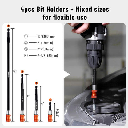 Katerk Drill Bit Extension Set, 4 Pcs Magnetic Bit Holder, 1/4 Inch Hex Drill Bit Extender for Impact Driver - Enhanced Stability, Professional Grade (12", 6", 4", 2 3/8")