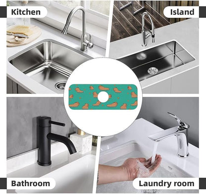 Cute Capybara Play Eat Food Kitchen Sink Splash Guard Faucet Mat Super