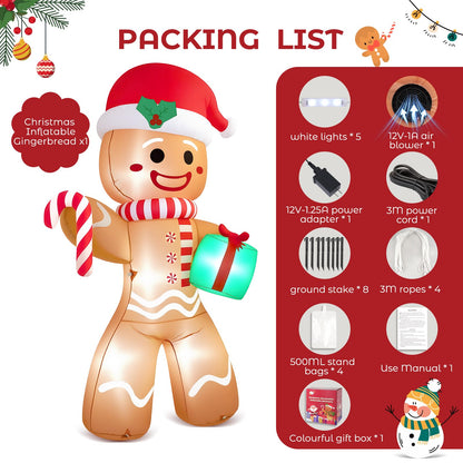 Partyotu Christmas Inflatable Gingerbread Man, Blow Up Holiday Party Decor with Build-in LED Lights, Waterproof Inflatable Christmas Decorations for Outdoor Roof Yard Lawn Garden Indoor (Brown, 8FT)