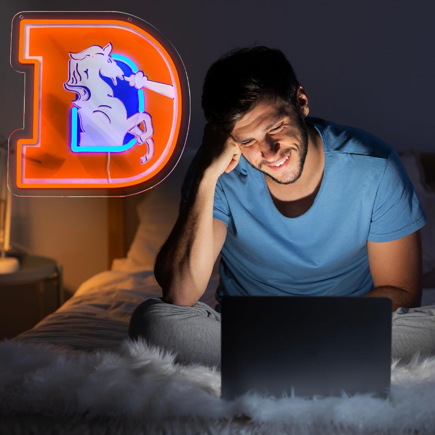 BNBIDEN Broncos Football Neon Signs Led Sign for Wall Decor Rugby Team Light Up Sign Suitable for Man Cave Office Bar Pub Wall Art Gifts for Teen Boys