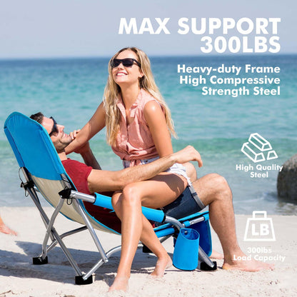 Low Back Beach Chair for Adults: 2 Pack Folding Packable Portable Lightweight Small Low Sling Rocker Chairs Foldable Short Low Profile Sitting Sand Chair for Outdoor Concerts Camp