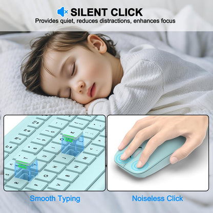 Wireless Keyboard and Mouse Combo, Full Size Silent Ergonomic Keyboard and Mouse, Long Battery Life, Optical Mouse, 2.4G Lag-Free Cordless Mice Keyboard for Computer, Mac, Laptop, PC, Windows