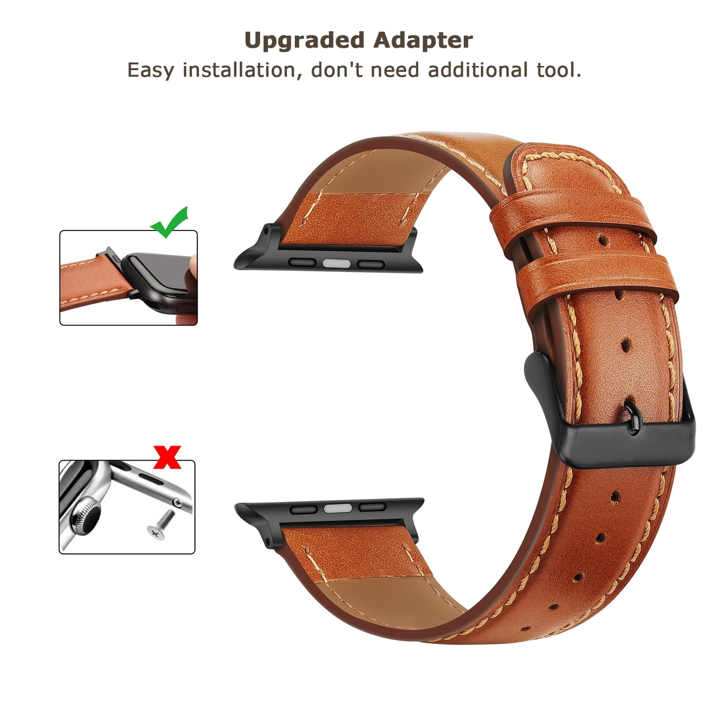 Tasikar Bands Compatible with Apple Watch Band 49mm 46mm 45mm 44mm 42mm Genuine Leather Replacement Straps Compatible with Apple Watch Ultra 3 2 1 SE Series 11 10 9 8 7 6 5 4 3, Classic Brown