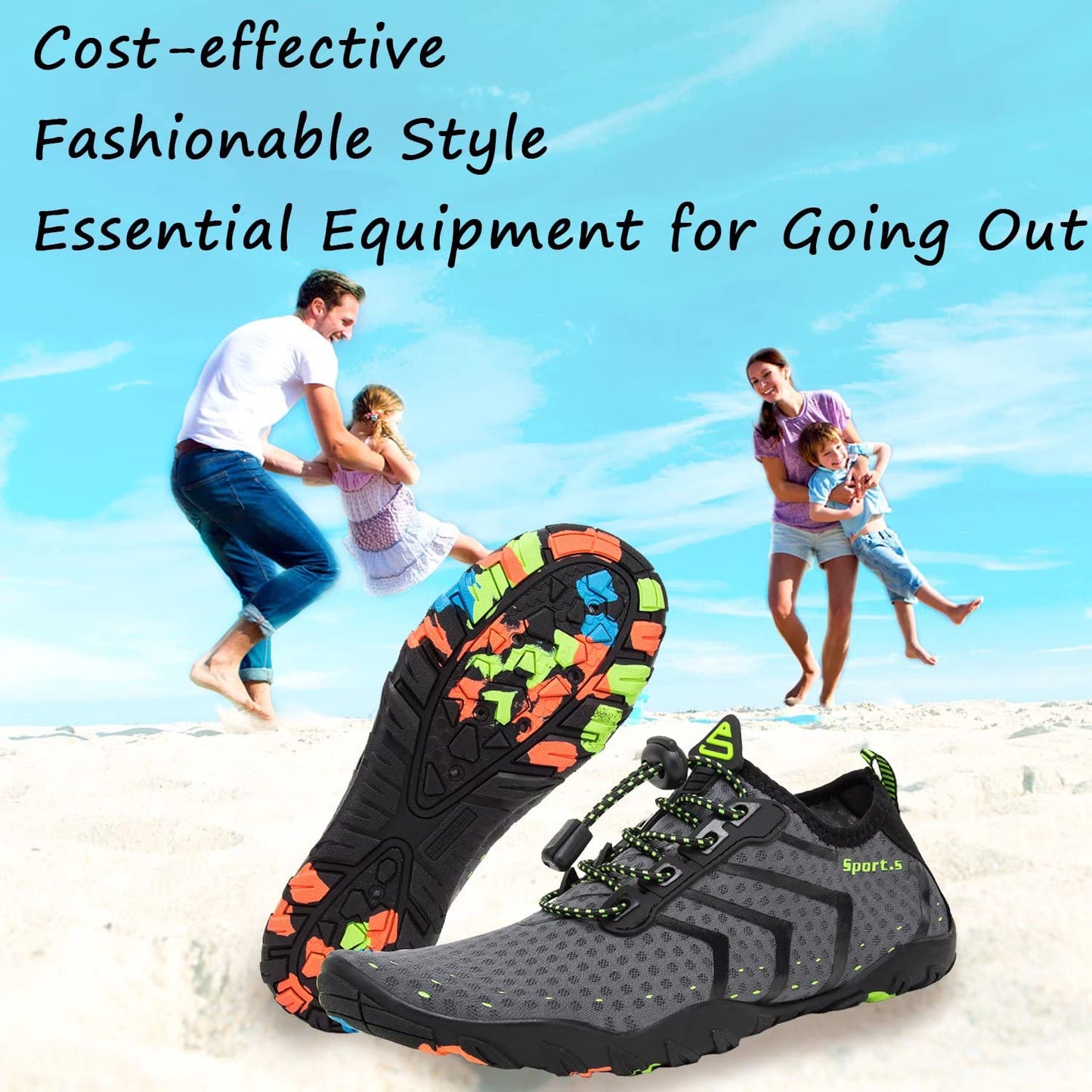YALOX Water Shoes Men's Women's Swim Shoes Outdoor Beach Barefoot Quick-Dry Aqua Pool Socks Swimming Yoga Surfing Exercise(927Grey,43EU)