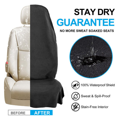 Waterproof Sweating Towel Car Seat Cover for Post Gym Workout, Running, Swimming, Beach and Hiking, Universal Fit Anti-Slip Bucket Seat Protector for Cars, SUVs and Trucks, Machine Washable (Black-1P)