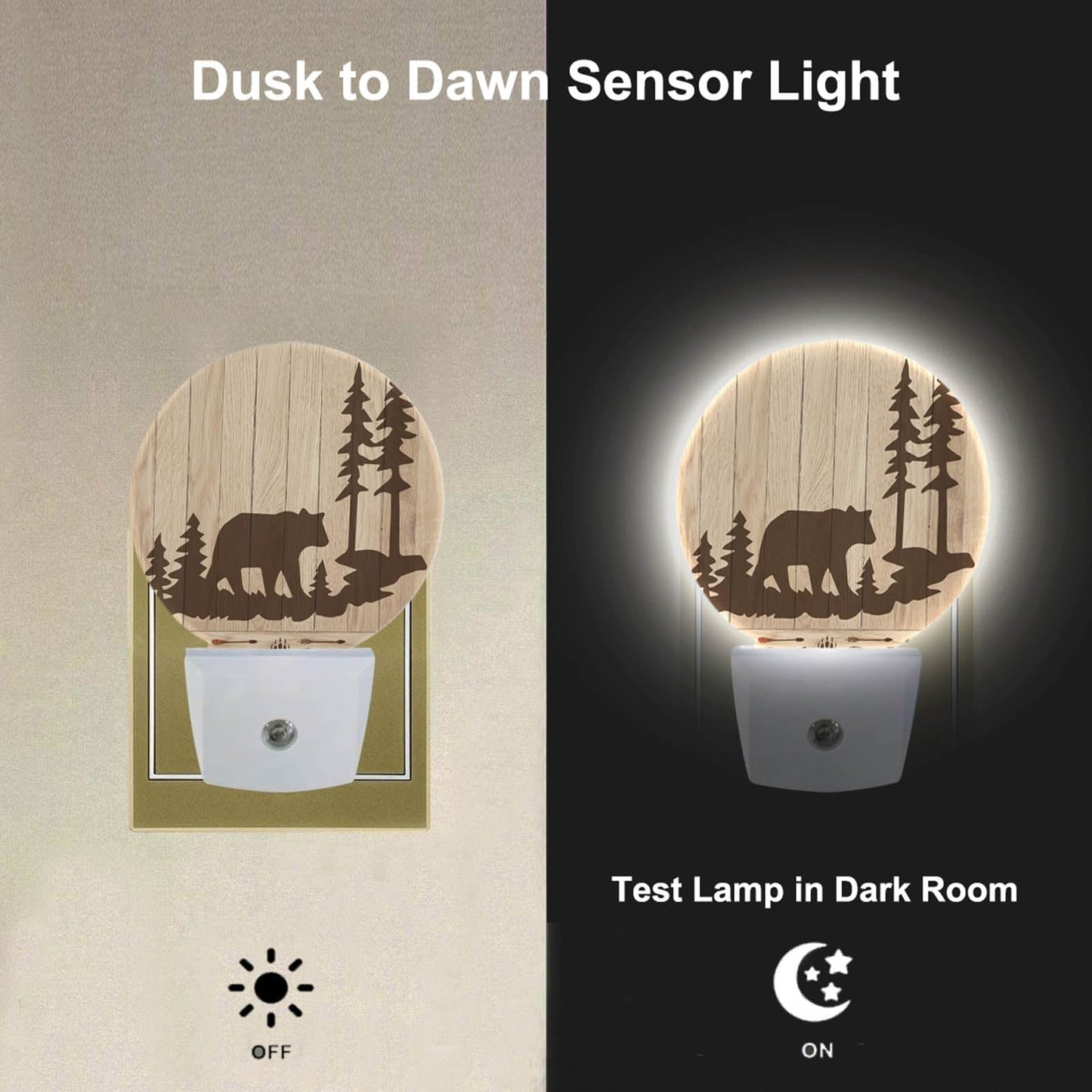 Uanvaha Bear Night Lights Plug into Wall Wildlife Cute Brown Bear Trees Woods Silhouette Night Light Dusk to Dawn Sensor LED Lighting for Bedroom Bathroom Living Room