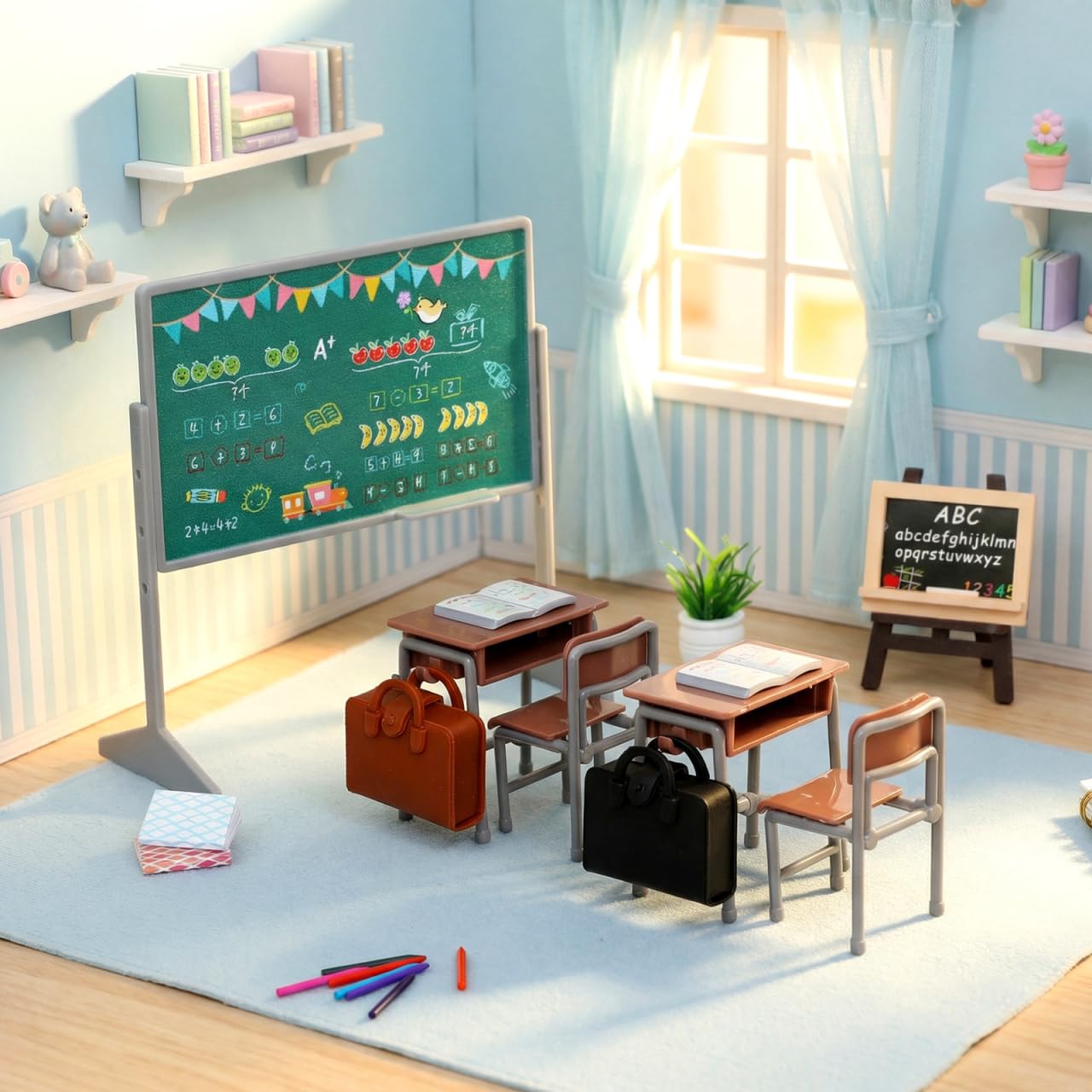 TOYANDONA 13pcs Miniature School Supplies - Doll School Supplies Mini Dollhouse Accessories Include Desk Chair Set Doll Schoolbag Blackboard Book for Miniature Classroom Furniture