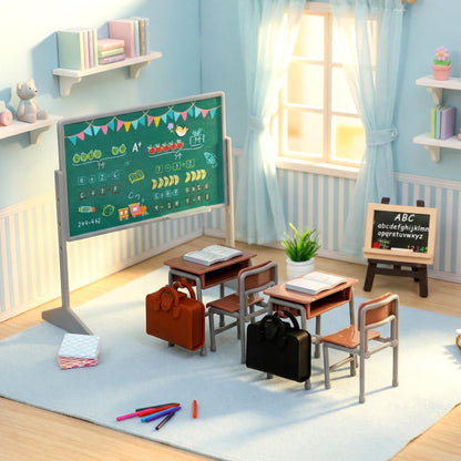 TOYANDONA 13pcs Miniature School Supplies - Doll School Supplies Mini Dollhouse Accessories Include Desk Chair Set Doll Schoolbag Blackboard Book for Miniature Classroom Furniture