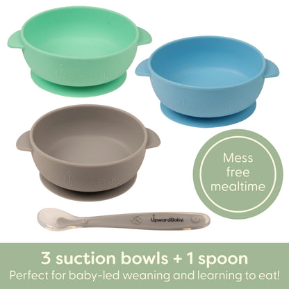 UpwardBaby Baby Silicone Bowl with Suction Set - 3-Pack, Soft & BPA-Free, Microwave & Dishwasher Safe, LED Weaning Kit, Multicolor