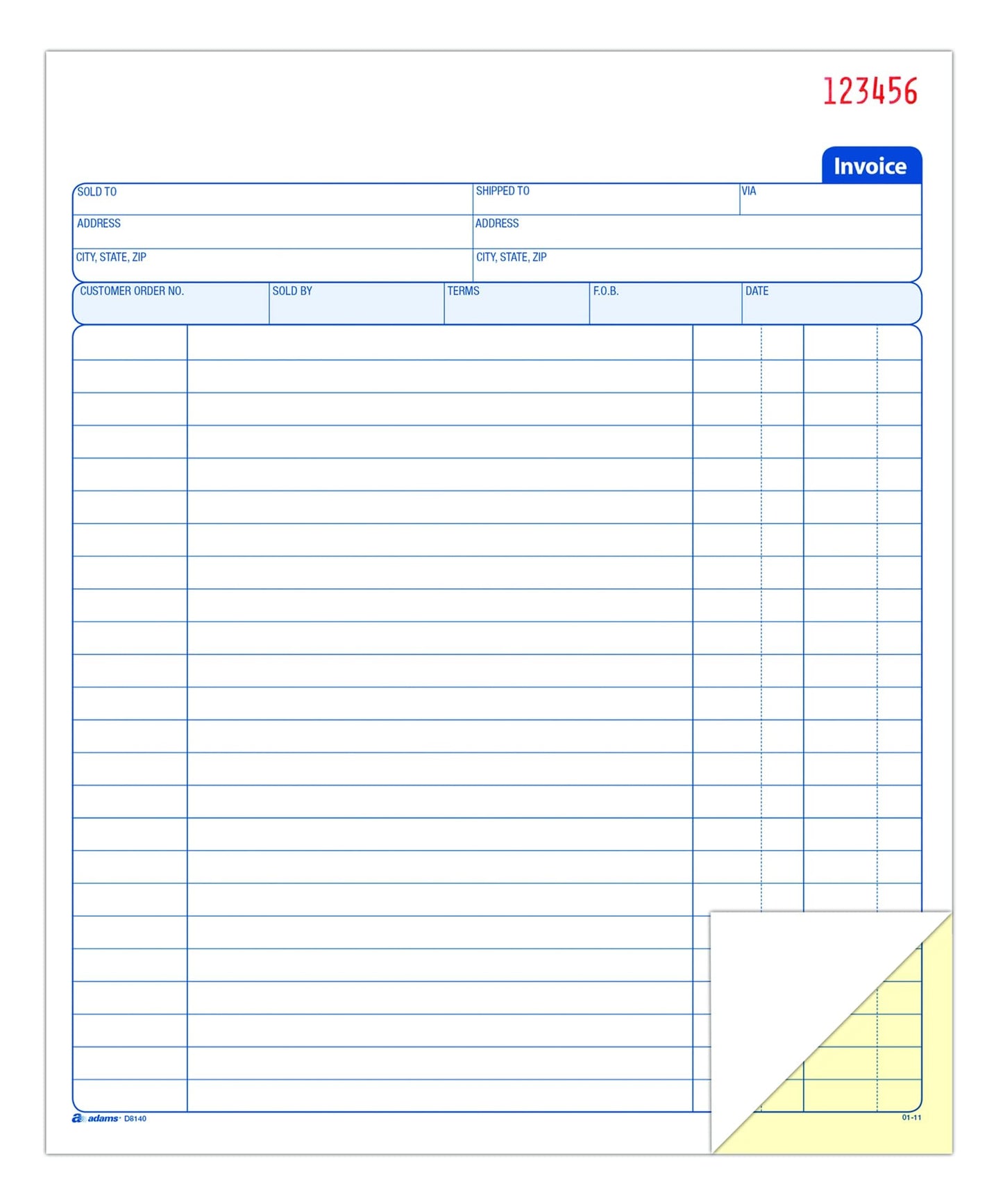 Adams Invoice Book, 8-3/8 x 10-11/16 Inches, 2-Part, Carbonless, White/Canary, 50 Sets per Book (D8140)