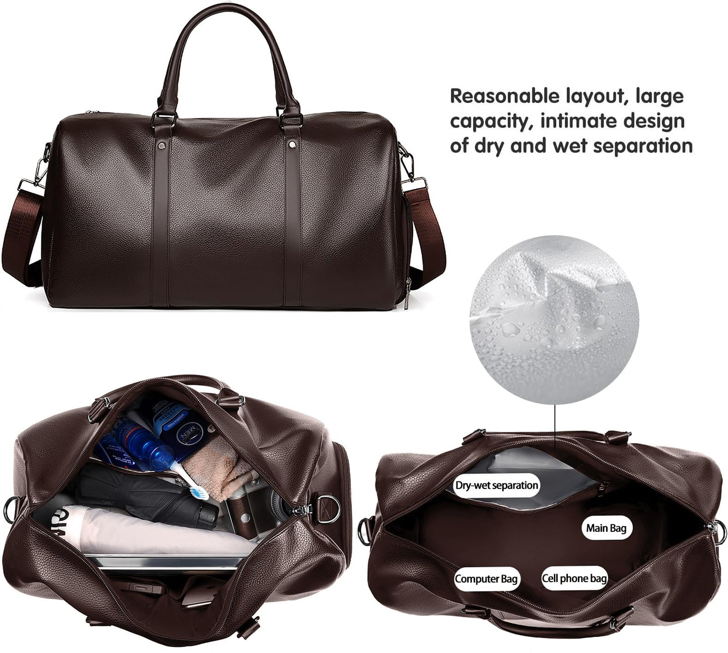 Leather Travel Duffle Bag for Men, Carry On Weekender Overnight Bags for Business Sports Gym (Brown1)