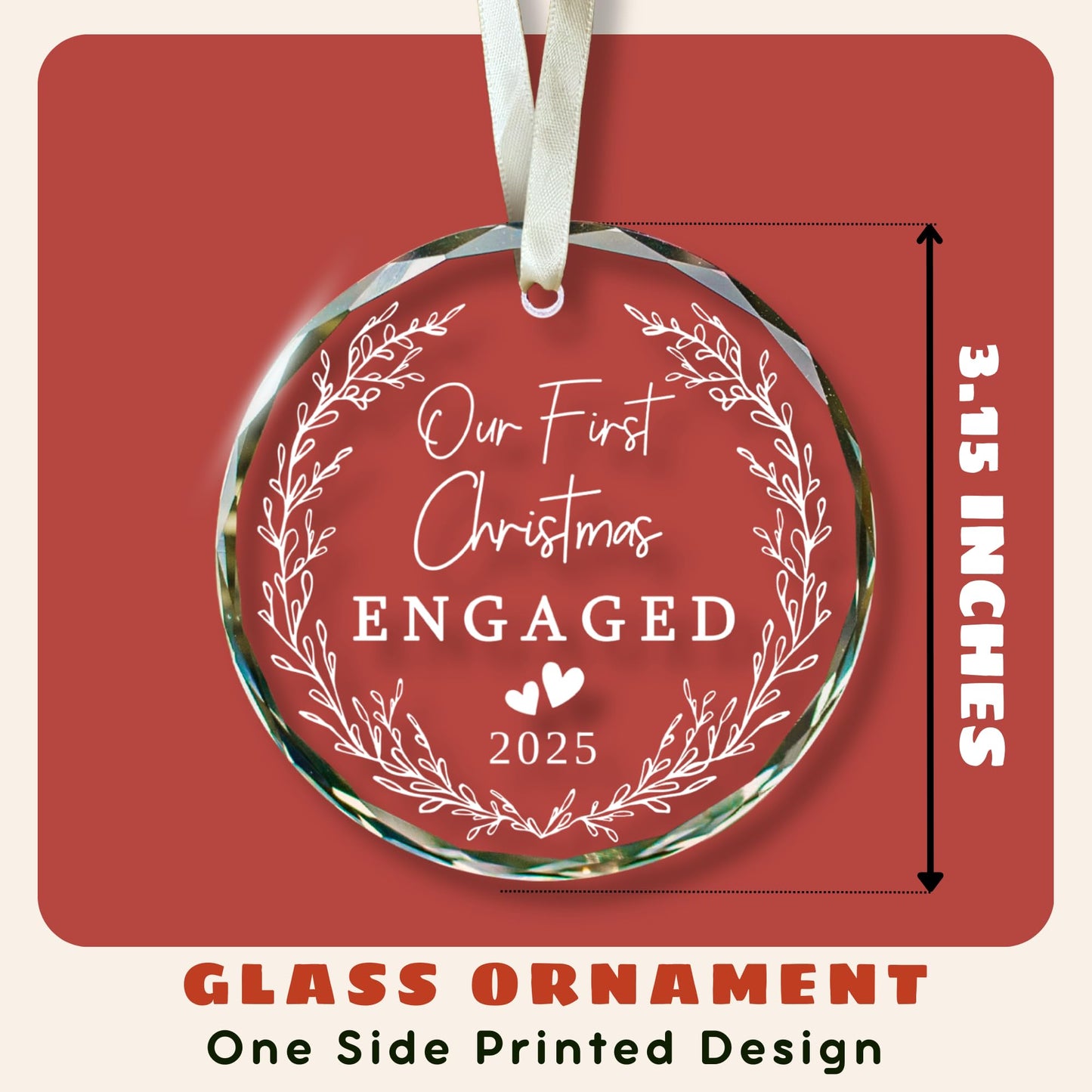 TUMSHANIP Engagement Gifts for Couples - Engagement Gifts for Women, Newly, Bride to be, Her, Fiance - Just Engaged Gift for Friend, Her - Our First Christmas Engaged Ornament 2025 - Glass Ornament