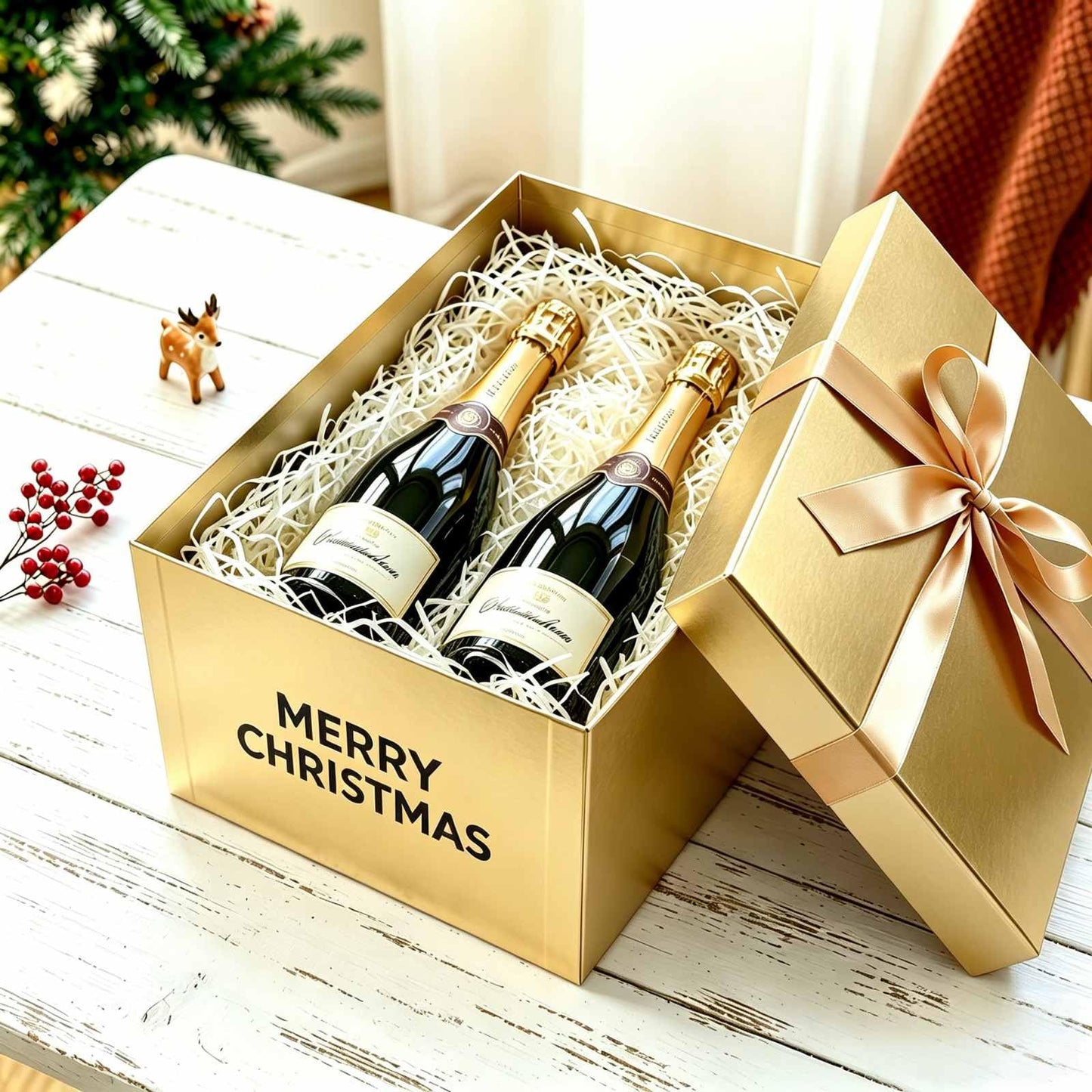 BoxSkivra Large Gift Box 16x12x8 Inches，Gold Gift Box with Lid for Christmas，Anniversary，Birthday，Luxury Boxes with Crinkle Paper，Ribbon，Alphabet Stickers