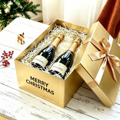 BoxSkivra Large Gift Box 16x12x8 Inches，Gold Gift Box with Lid for Christmas，Anniversary，Birthday，Luxury Boxes with Crinkle Paper，Ribbon，Alphabet Stickers