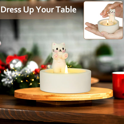 Teppellze Cute Cat Candle Holder, Handmade Kitten Warming Paws Tealight Holder, Aesthetic Room Decor, Unique Gifts for Cat Lovers Women, Friends, Cat Moms (Gift Box Included)