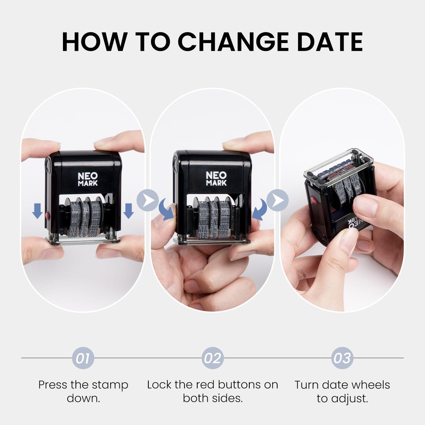 NEO MARK Self-Inking Date Office Stamp with Received Blue Ink & Date Red Ink, 12-Year Adjustable Rubber Dater, Ideal for Documents, Business & Accounting - with an Extra Refill Ink Pad