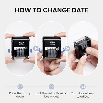 NEO MARK Self-Inking Date Office Stamp with Received Blue Ink & Date Red Ink, 12-Year Adjustable Rubber Dater, Ideal for Documents, Business & Accounting - with an Extra Refill Ink Pad