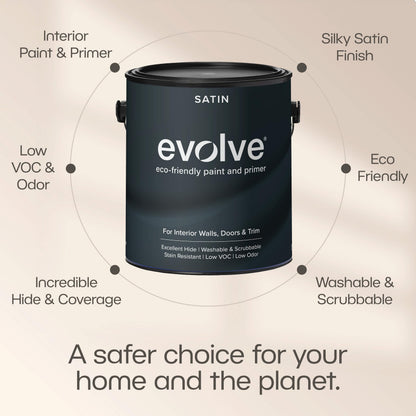 EVOLVE Interior Paint & Primer, Satin (Graphite Gray), 1 Gallon – Available in 50+ Colors, One-Coat Coverage, Excellent Hide, Low VOC, Low Odor, Washable Interior Paint