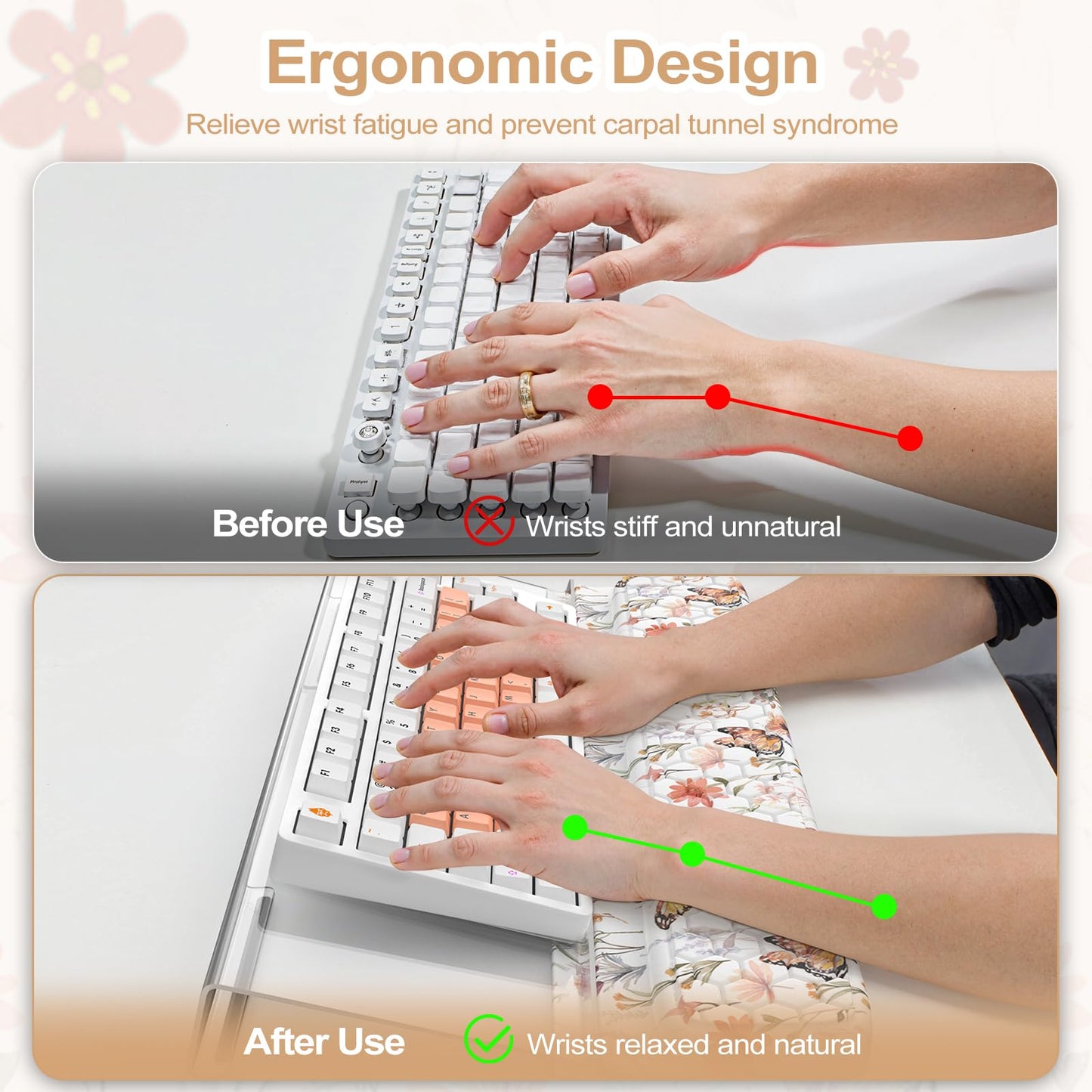 AnyShock 2 in 1 Acrylic Computer Keyboard Holder with Soft Wrist Rest, Butterfly Keyboard Wrist Pad, 3-Level Height Adjustment for Ergonomic Typing, Wrist Rests for Office (White)