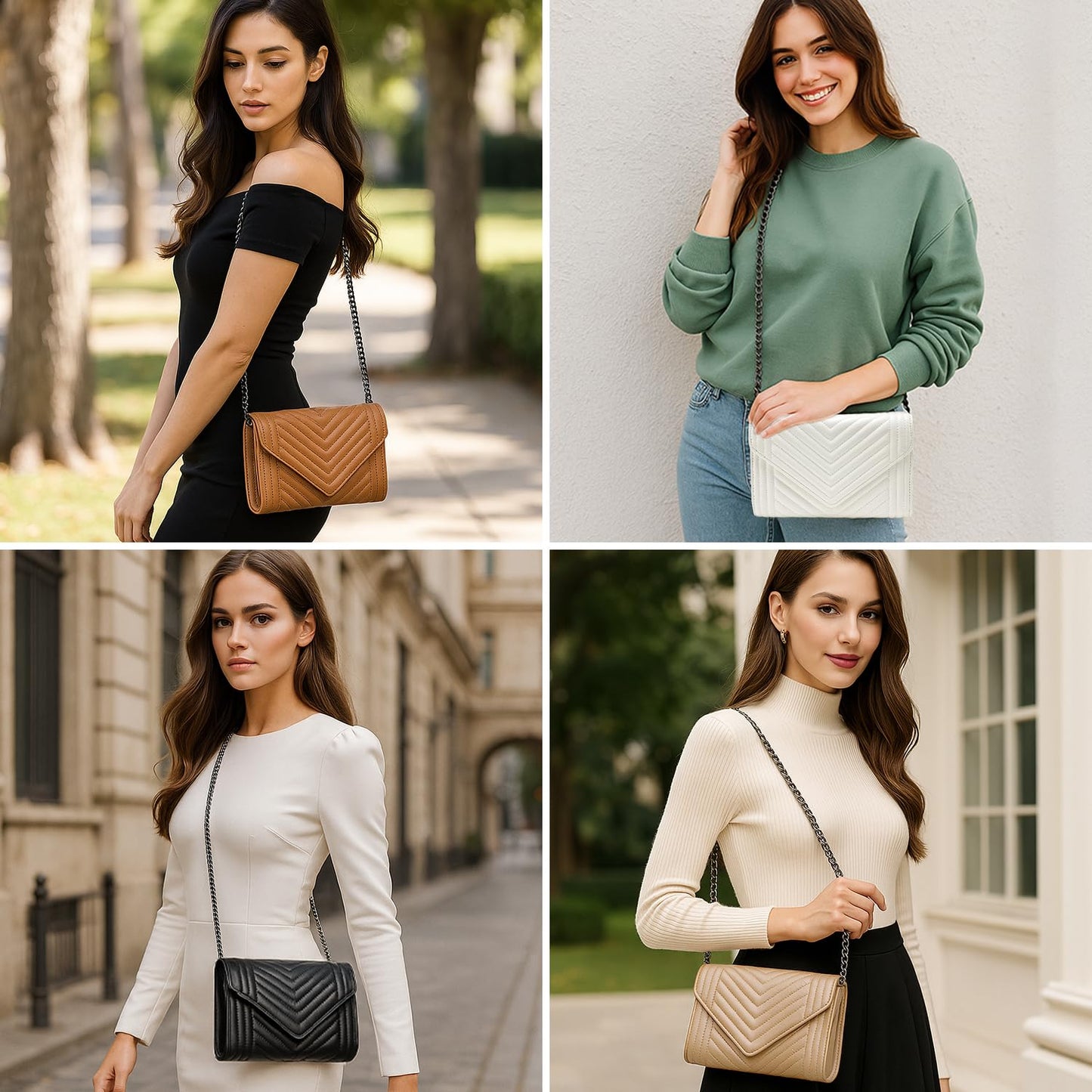 Small Leather Crossbody Bag for Women Clutch Purse Womens Handbag Ladies Black Cross Body Purses Designer Shoulder Bag with Chain Strap Mini Quilted Crossbody Phone Bags