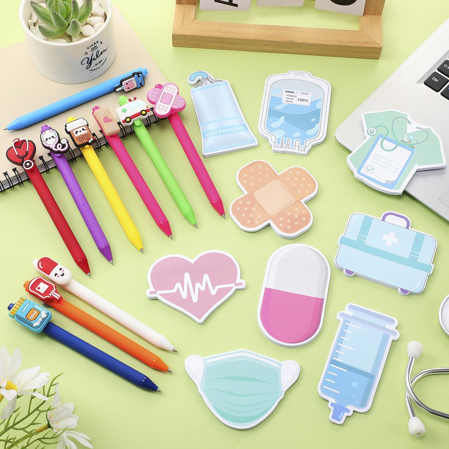 Janlaugh 40 Pcs Mini Funny Nurse Sticky Notes Cute Nursing Pens Set Nurse Pens with Medical Assistant Badge Supplies Nursing Essentials Gifts for Medical Hospital
