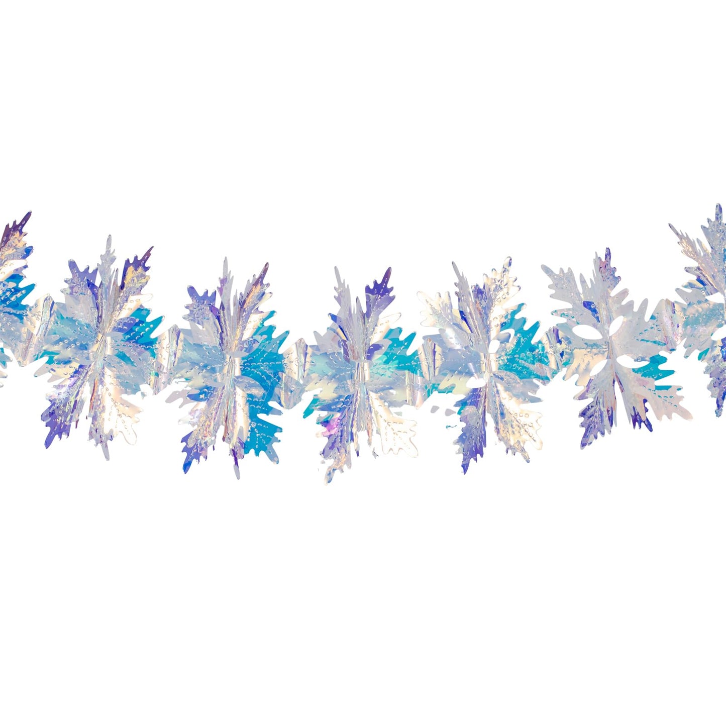 6ft Long Iridescent Snowflake Hanging Decorations Garland, Roll Shiny Foil Metallic Banner Ornaments for Christmas, Frozen Theme Party, Birthday, Wedding, Fairy Princess Rainbow Show Decoration