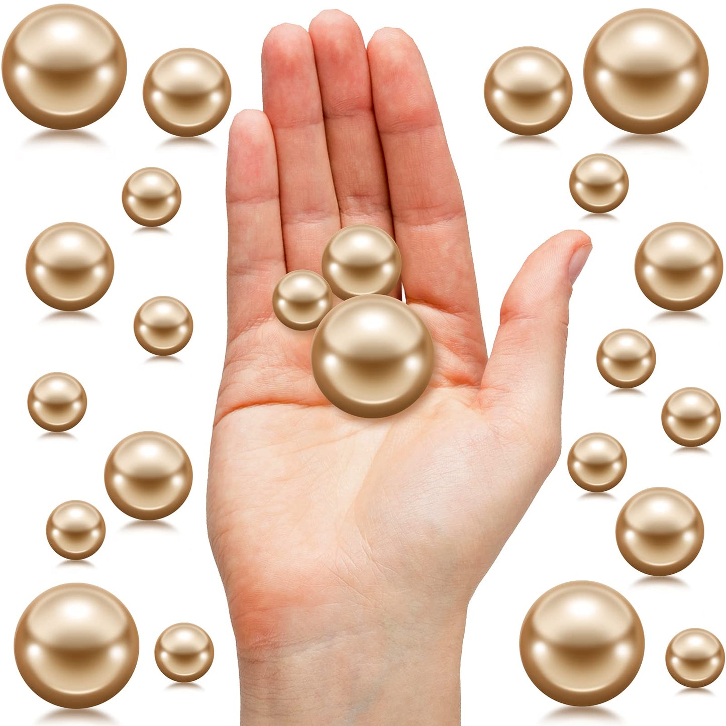 Hicarer 120 Pcs Gold Vase Filler Pearls Floating Beads for Vases Mixed Sizes Gloss Round Pearl Water Beads for Valentines Centerpieces Home Party Wedding Decor, 14/20/30 mm