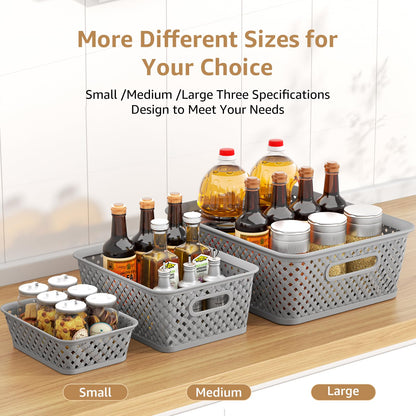 MaxGear 3 Pack Plastic Storage Baskets, Large, Grey