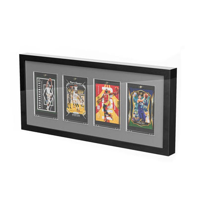 Neetbu 4 Grids Lockable Wall Mount Display Case for Baseball/Sports Cards Collectibles UV Protected Dustproof Frame with Clear Acrylic Design, Ideal for Hockey Trading Cards (Black)