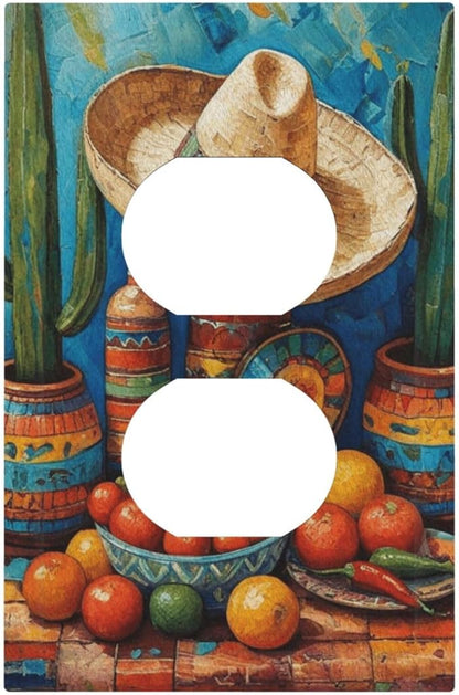 Decorative Art Light Switch Covers Mexican Sombrero & Serape Vibes 1 Gang Single Duplex Outlet Wall Plate Switchplate Electrical Faceplate for Home Decor