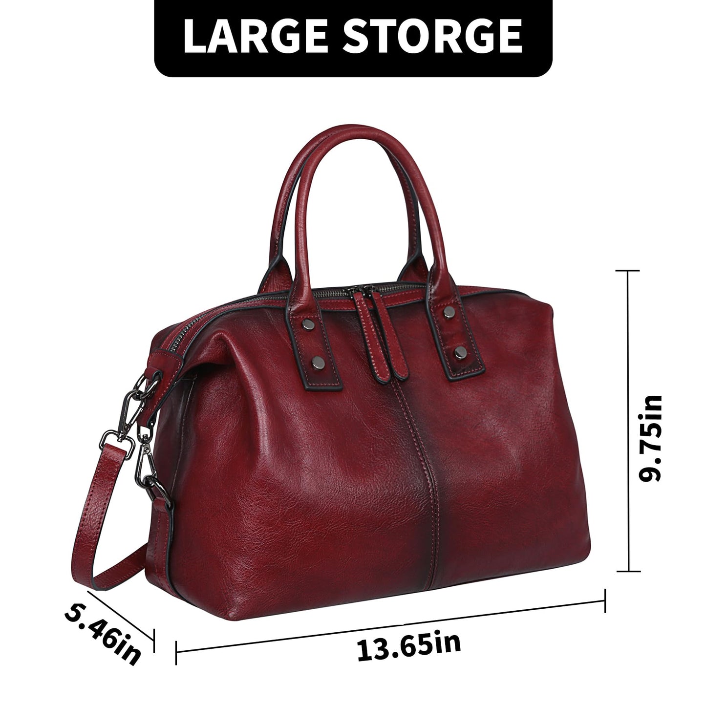 Iswee Genuine Leather Women's Red Shoulder Bag Hobo Top Handle Satchel Work Tote (Wine)