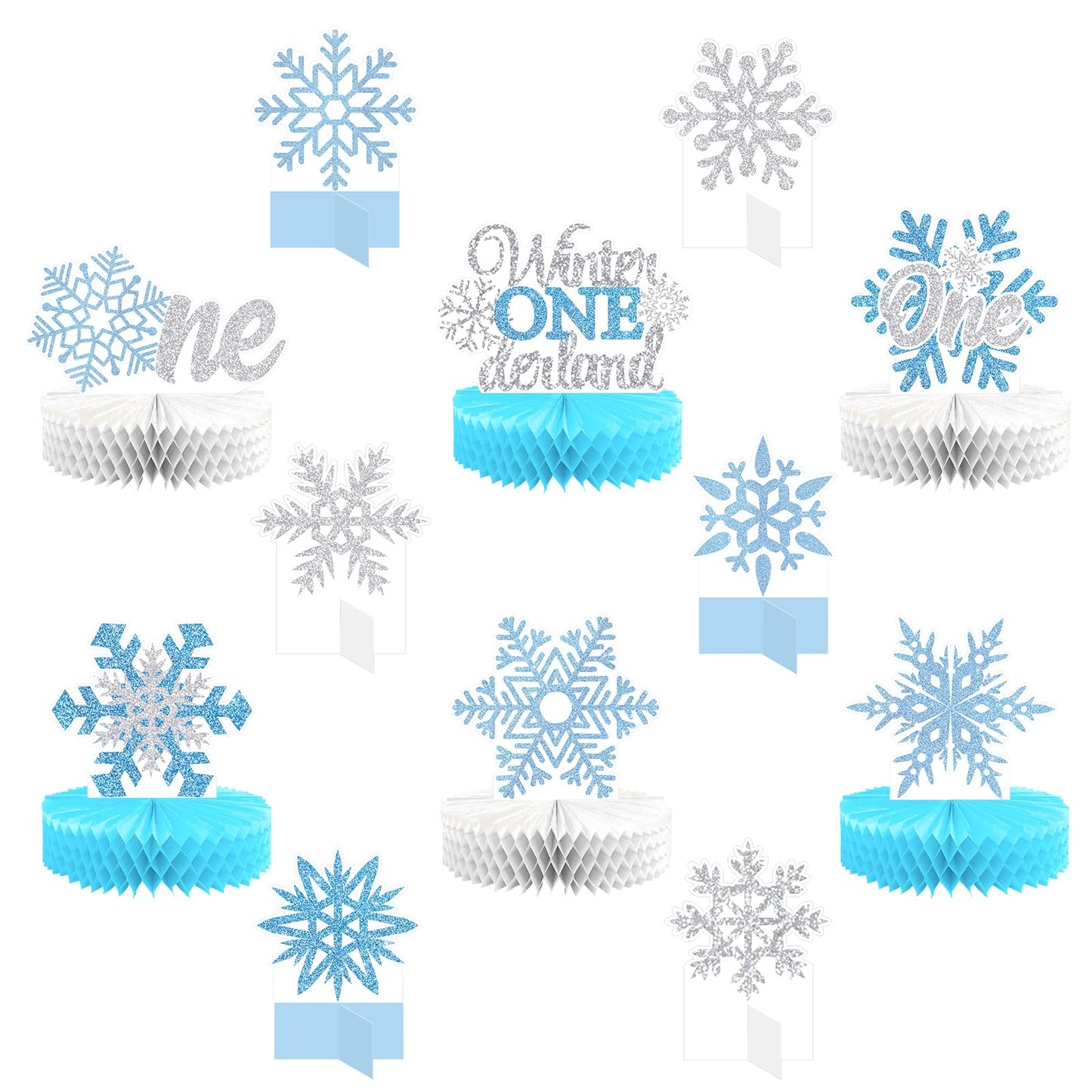 Lincia 12 Pcs Winter Onederland 1st Birthday Decorations Snowflake Honeycomb Blue Wonderland Table Centerpieces for Birthday Party Supplies