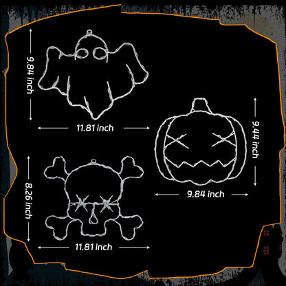Veeydrut Halloween Decorations Lights, 3 Packs, USB/Battery Powered, Remote Control, Multicolor, Skull & Ghost Design