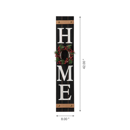 Glitzhome 42" Wooden Welcome Home Porch Sign with Interchangeable Wreaths for Front Door Vertical Farmhouse Standing Home Sign Hanging Wall Sign for Year Spring Fall Thanksgiving Christmas