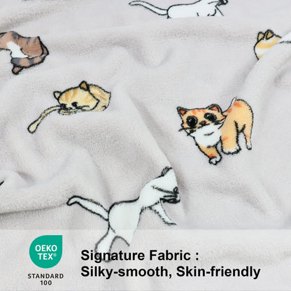 VigorSpring Cat Throw Blanket for Cat Lovers, Cute Kitten Print, Ultra Soft Flannel Fleece Plush Blanket for Couch Sofa Bed,Cats Gifts for Kids Toddler Girls Boys,Grey - 30x40 Inch