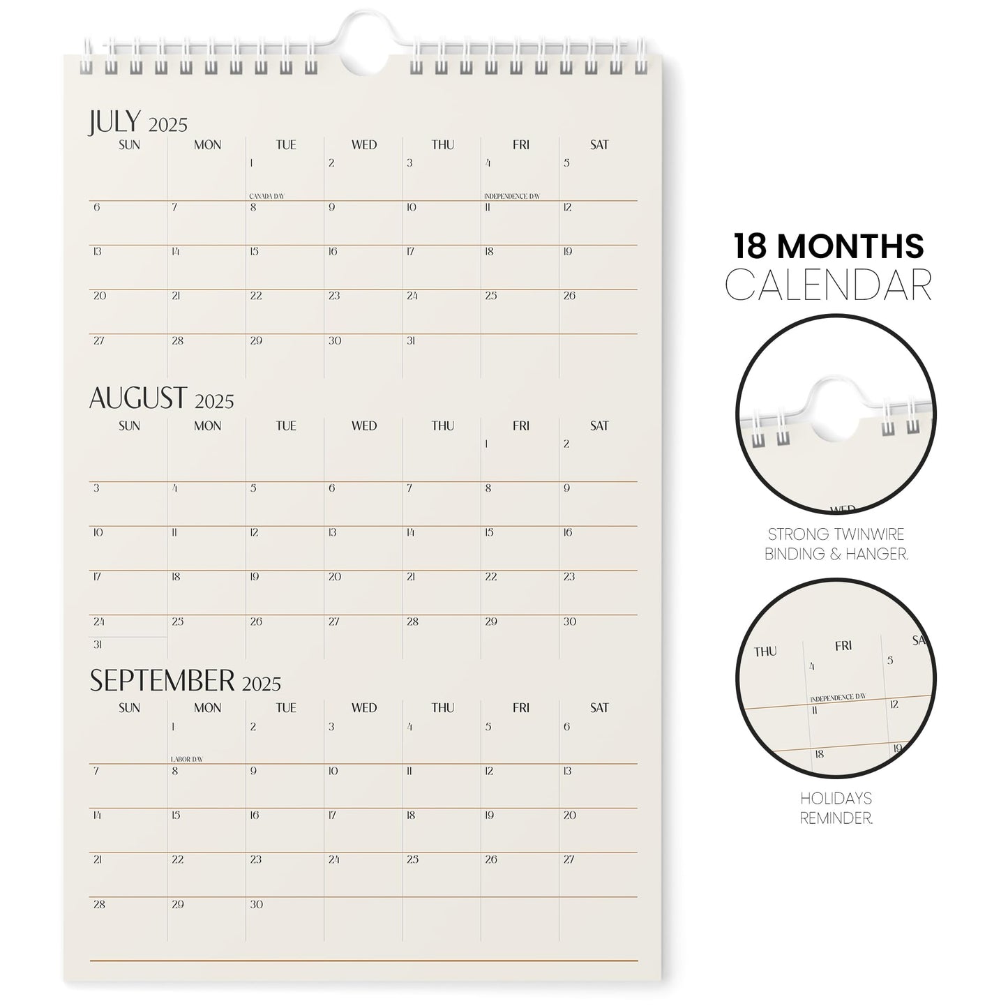 Karto 3 Month Wall Calendar 2025-2026 - Vertical 11x17 inch July 2025 to December 2026 - Boost Your Productivity and Easy Planning with the Aesthetic Monthly Calendar - Beige
