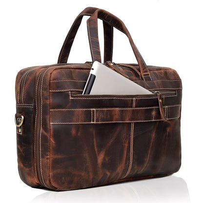 Full Grain italian Leather Briefcase for Men Top Choice Gifts Handcrafted Laptop Bag with Multiple Compartments (Brown, 16 inch)