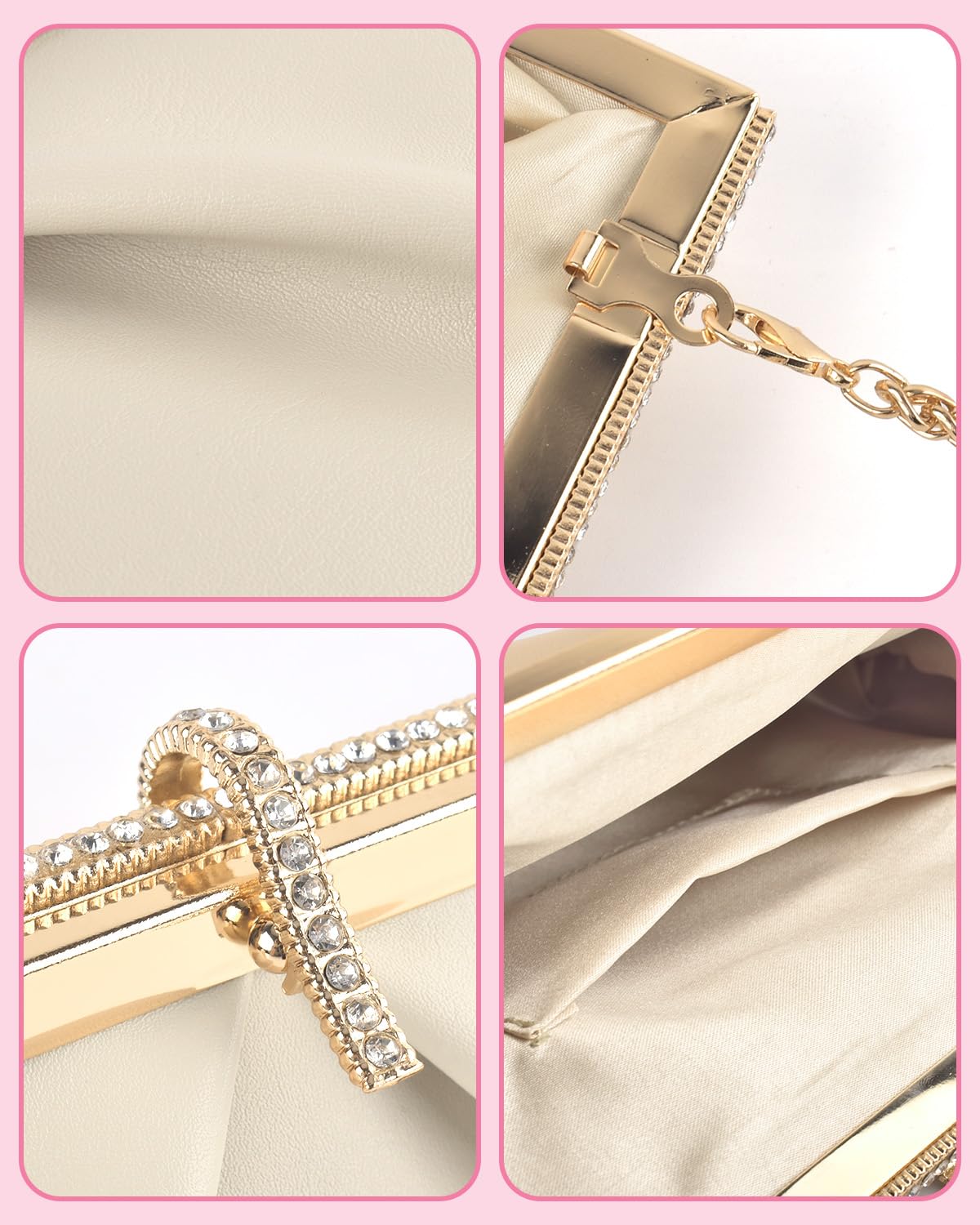 TINDTOP Clutch Purses for Women, PU Leather Formal Evening Bags Shoulder Party Handbags Wedding Cocktail Prom Clutches (A-Nude)