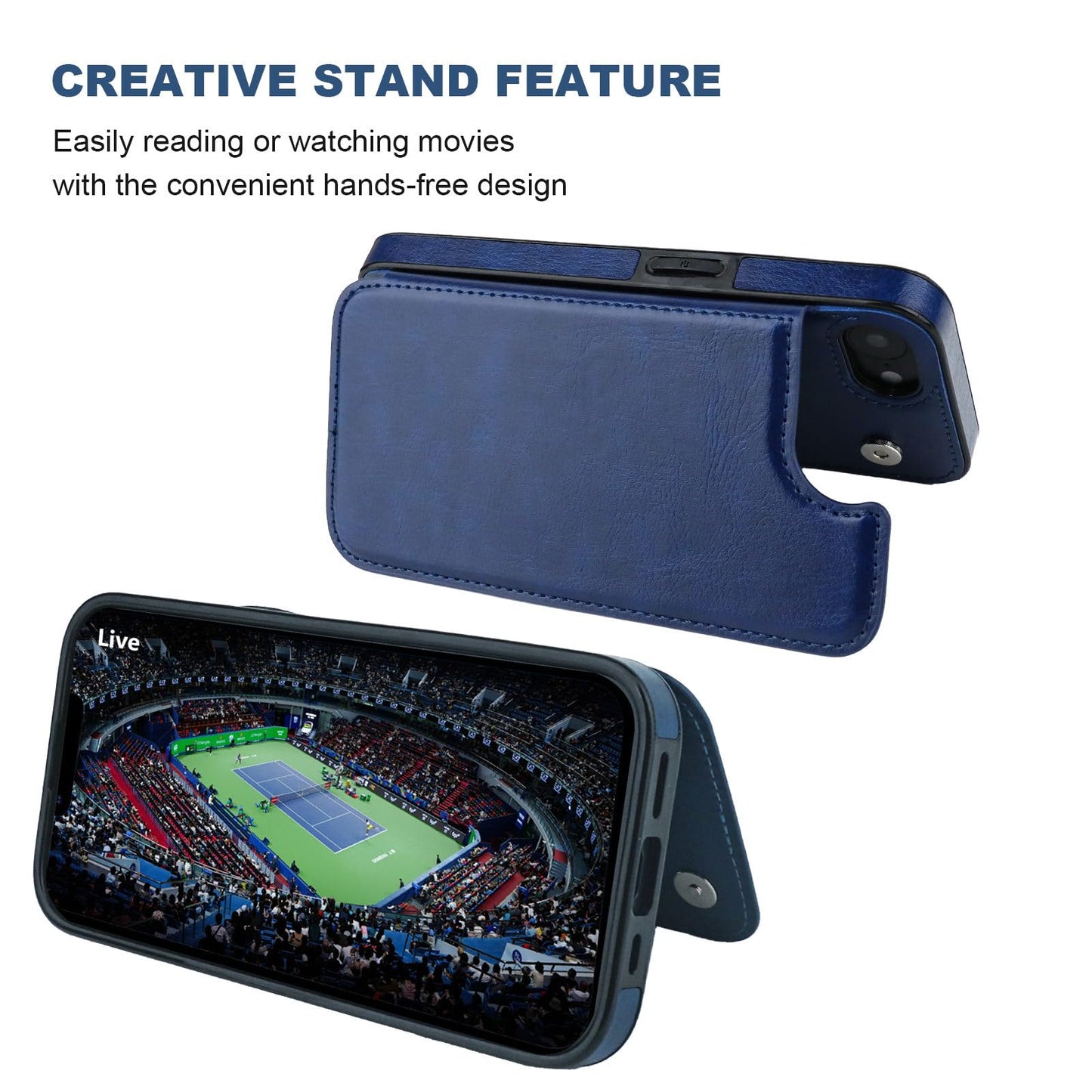 ONETOP Compatible with iPhone 17e/16e Wallet Case with Card Holder, PU Leather Kickstand Card Slots Case, Double Magnetic Clasp and Durable Shockproof Cover 6.1 Inch (Blue)
