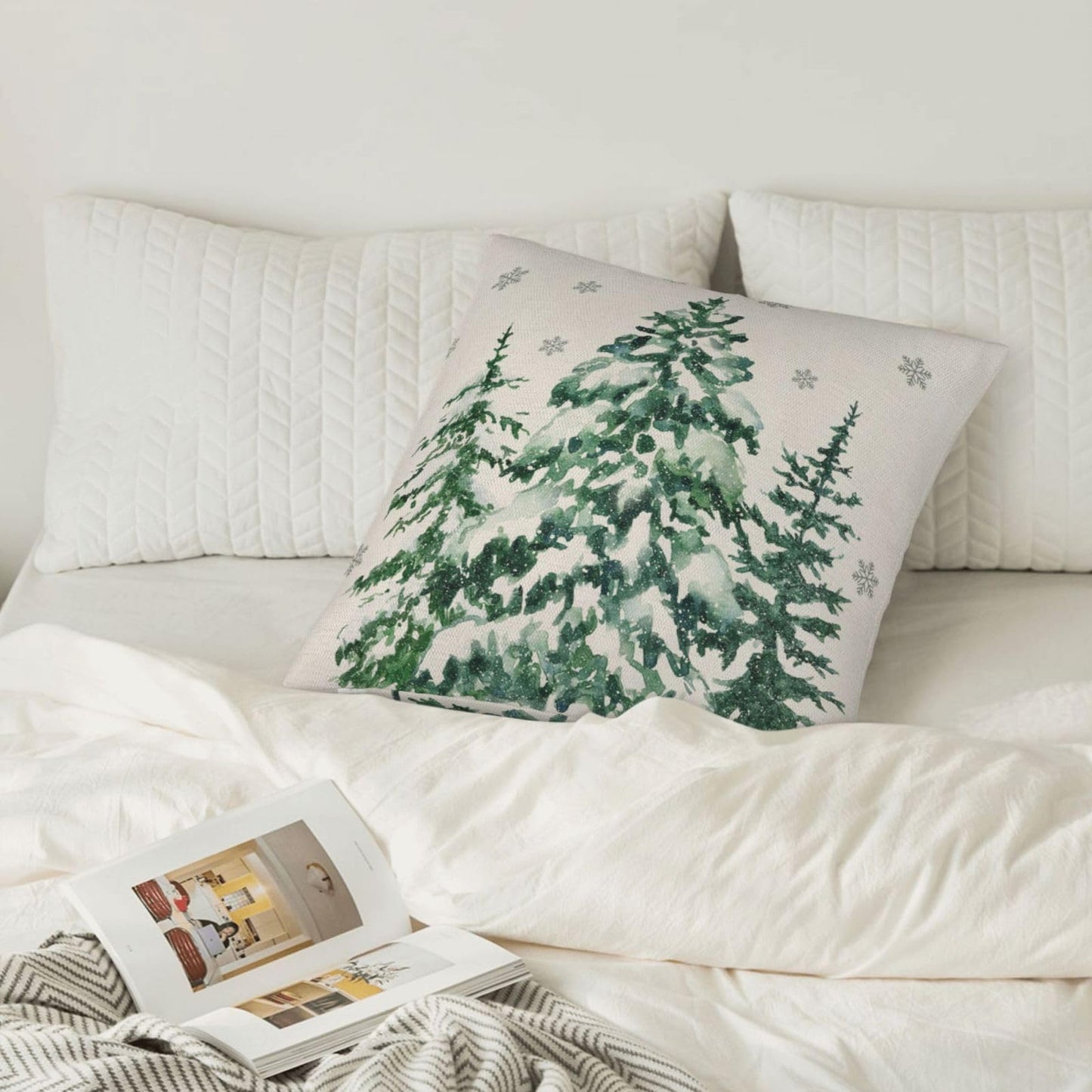 Sunshineyan Christmas Pillow Covers 18X18 Inch Set of 2 Forest Trees Christmas Decor Pillow Covers Green Throw Pillows Winter Christmas Cushion Cases Linen for Home Decor Sofa Couch Living Room