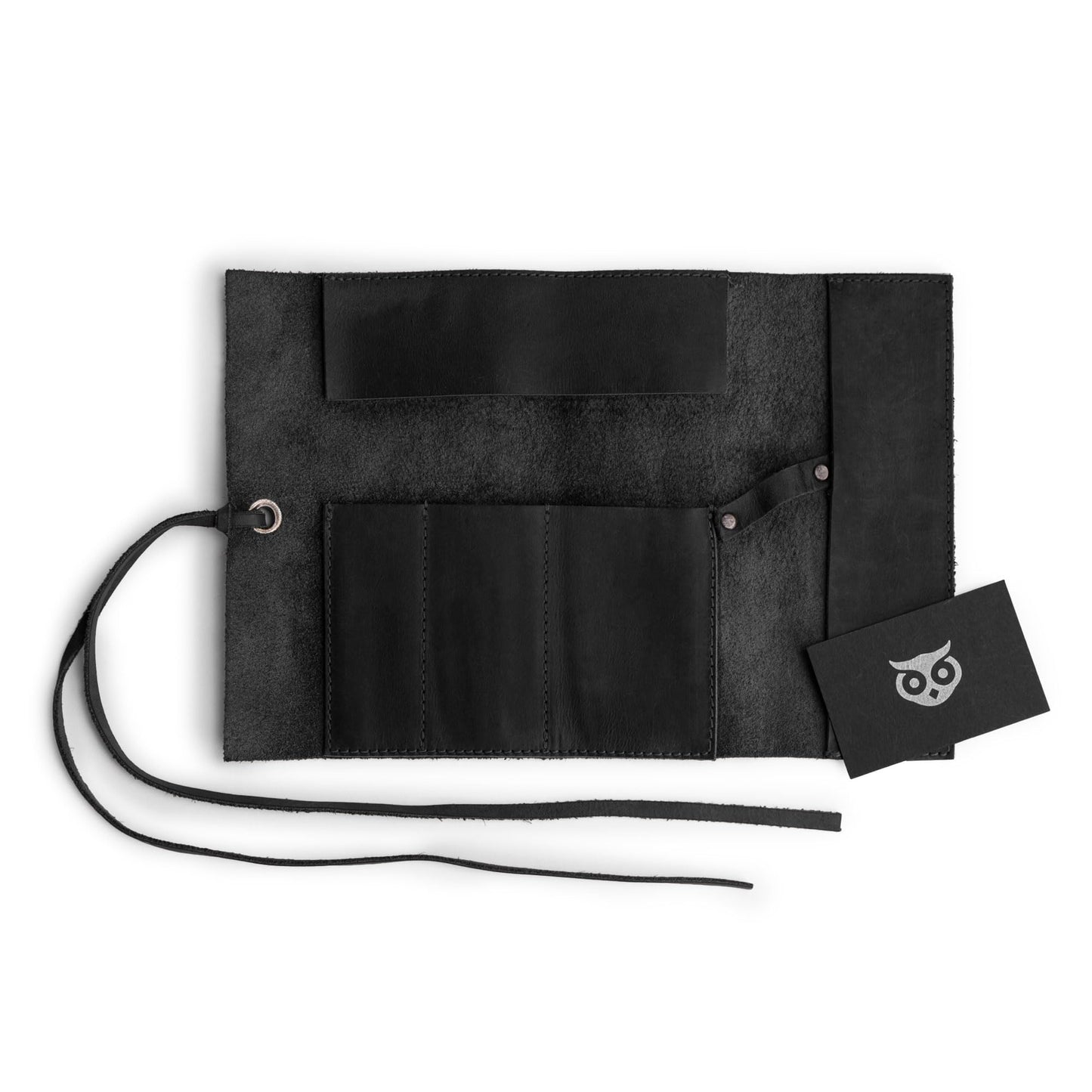 Hide & Drink, Rustic Pencil Roll Pouch, Multi-Purpose Storage Wrap for Scissors, Earphones, Organizer for Craft, Full Grain Leather, Handmade, Charcoal Black