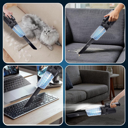 RSAOENF Handheld Vacuum Cordless Car Vacuum Cleaner with LED Light, High Power Suction, Portable Lightweight Rechargeable Hand Vacuum for Car, Home, Pet, Office
