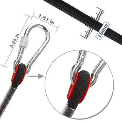 GINEE 10mm Rock Climbing Ropes 35FT Static Outdoor Safety Rope with Carabiner Arborist Tree Climb Rescue Grappling Lifeline Escape Descender Abseiling Rope Magnet Fishing Rope Black